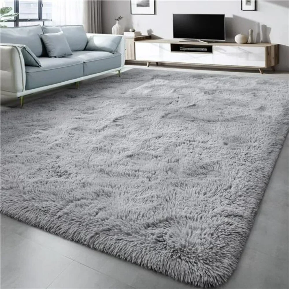 Shag Area Rug 5x8 Soft Grey Fuzzy Plush Carpet for Bedroom Living Room Dorm